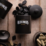 Luxe zwarte aardewerken droppot van Oldtimers met klassiek ontwerp, bedoeld voor het bewaren van drop