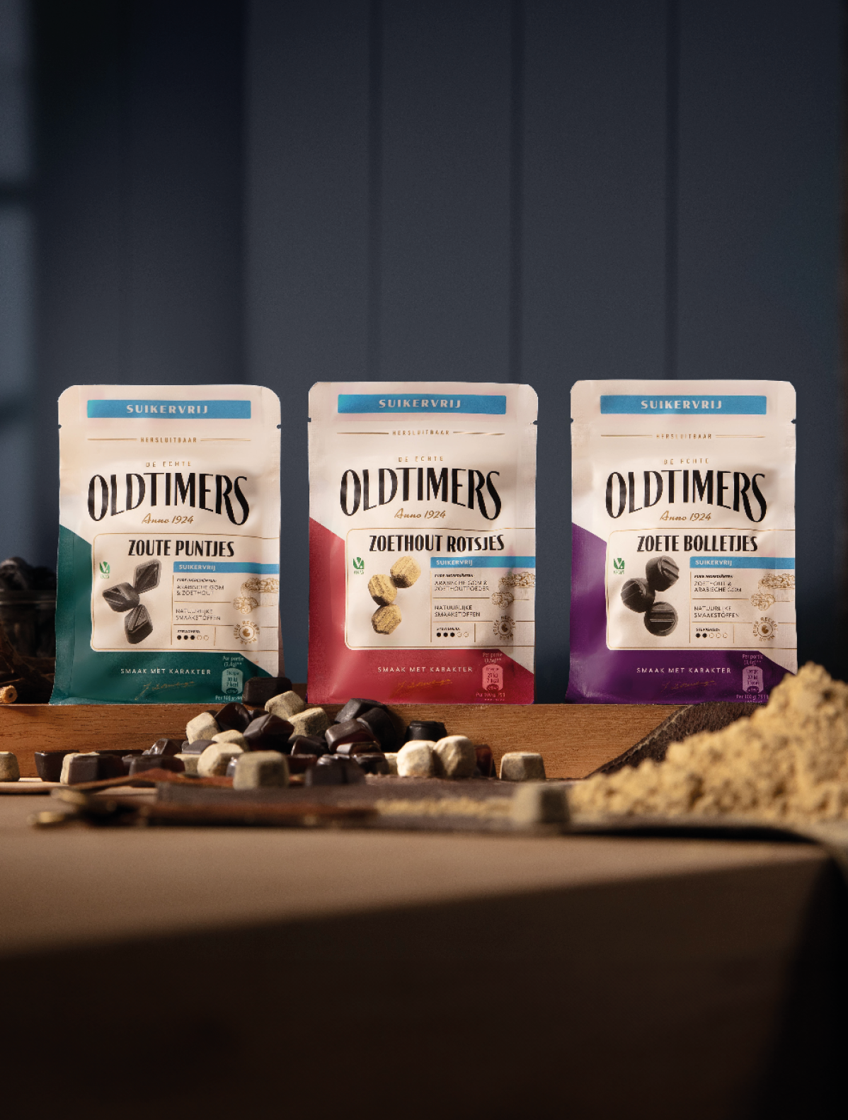 Oldtimers drop 3 suikervrij zakjes met drop