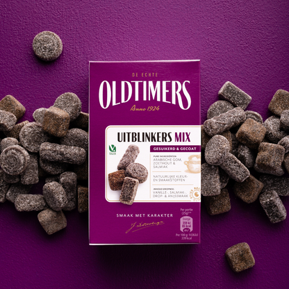 Mix van vier uitblinkende Oldtimers dropsoorten: gesuikerde drop, salmiak, anijs en vanille.